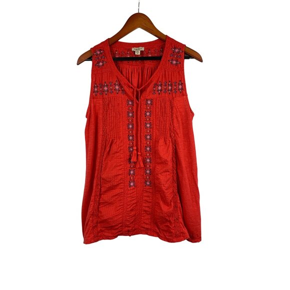 Lucky Brand Womens XXL Sleeveless Red Top With Embroidery - Picture 1 of 4